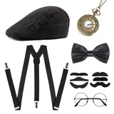 MIVAIUN 6 Stück 20er Jahre Herren 1920er Herren Kostüm Zubehör Set, Verkleidung wie Gatsby, Charleston Gatsby Mafia Gangster Kostüm Accessoires, für Karneval Maskerade Event Party (Set F)