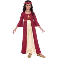amscan (PKT) (9906381) Tudor-Prinzessin im roten Kostüm für Kinder (6–8 Jahre)