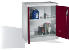 C+P Umwelt-Beistellschrank mit Drehtüren, 2 Wannenböden, H1020xB930xT500mm Front Rubinrot Korpus Lichtgrau