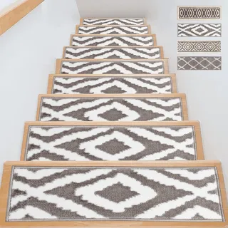 CASRIC® Treppenstufen Matten - Stufenmatten innen 15er Set 71x21 cm groß weich Treppenteppich mit rutschfeste Teppichrückseite | Treppen Teppich Modern extra dick 1 cm Bequemes Fussgefühl
