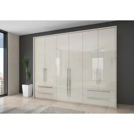 PLACES OF STYLE Drehtürenschrank PLACES OF STYLE "Piano, inklusive Rahmen und Beleuchtung, soft-close-Funktion", beige (beige hochglanz), B:277cm H:226cm T:60cm, Spanplatte, Schränke, Drehtürenschrank, UV lackiert, hochglänzend weiß oder beige, FSC-zertifiziert,