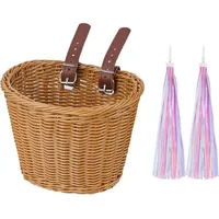 Fahrradkorb Kinder Vorne Abnehmbar Rattan Lederriemen #4 Braun
