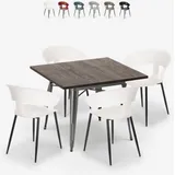 set quadratischer tisch 80x80cm  4 stühle industrial modernes design reeve - Weiß - Weiß