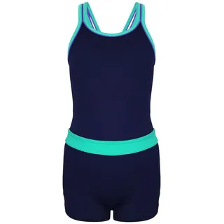 Aquarti Mädchen Badeanzug – Sport Badeanzug Mädchen mit Bein und Racerback, Chlorresistent, Farbe: Dunkelblau/Grün, Größe: 152 - 152