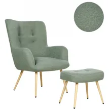 Beliani Ohrensessel Vejle Bouclé 70 x 100 x 80 cm Hellgrün mit Hocker