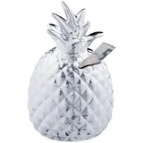 Relaxdays Spardose Ananas, Dekofigur, Sparschwein mit Schloss, 2 Schlüssel, Keramik Sparbüchse, H x D 16 x 9 cm, Silber,