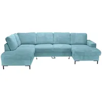 Carryhome Wohnlandschaft, Türkis, Textil, 5-Sitzer, Füllung: Schaumstoffflocken, Ottomane rechts, U-Form, 303x197 cm, Liegefunktion, seitenverkehrt erhältlich, Schlafen auf Sitzhöhe, Rücken echt, haustierfreundlicher Bezug, Wohnzimmer, Sofas & Couches, Wohnlandschaften, Wohnlandschaften in U-Form