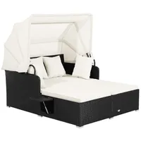 COSTWAY Loungebett, Rattan, 2-Personen, mit einziehbarem Sonnendach, Kissen weiß