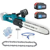 Squaeltirs Akku Kettensäge 12 Zoll,Bürstenlose Kettensäge mit 2x 5.5AH Akku,Elektro Kettensäge 18V,2 Ketten,für Gartenscheren Astschere Holzschneiden