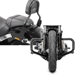 Set : Sissybar Softail Sport Glide 18-24 Fast Driver-M schwarz + Sturzbügel passend für Softail Sport Glide 18-24 Mustache schwarz