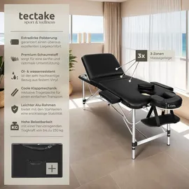 Tectake tectake® 3 Zonen Massageliege Breite 61 cm, Polsterung 5 cm, mit Aluminiumgestell, 210 x 95 x 90 cm