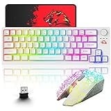 2.4GHz Tastatur Maus Set Kabellos Beleuchtet RGB LED 64 Tasten 60% Wireless Gaming Tastaturen 4000mAh Kabellose Gaming Maus mit 2400 DPI Kabellose und Mauspad kompatibel ps4/ps5/xbox/pc - Weiß