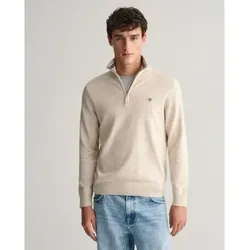 Gant für Herren. 8030564 Klassischer Baumwollpulli mit beigem Halbreißverschluss (L), Lässig, Baumwolle