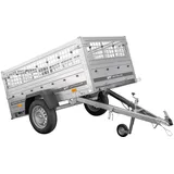 UNITRAILER Anhänger Garden Trailer 200 Kipp, Auto Anhänger 750 kg mi, Anhänger Gitteraufsatz, Kippbarer Deichsel und Stahlstützrad, Ladeflächenabmessungen 200x106 cm