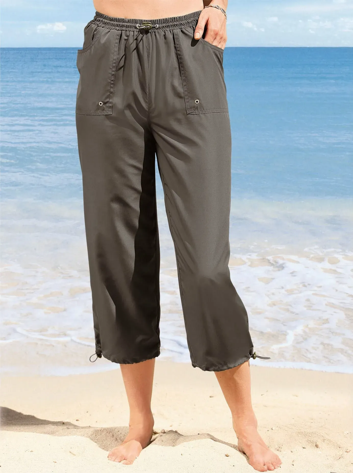 7/8-Hose CLASSIC BASICS, Damen, Gr. 38, Normalgrößen, grün (khaki), 100% Polyester, unifarben, 7/8-Länge, Hosen 7/8-Hose