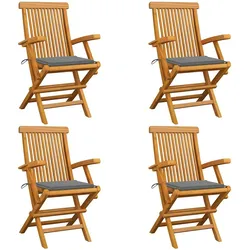 vidaXL Gartenstühle mit Grauen Kissen 4 Stk. Massivholz Teak