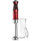 Arendo - Stabmixer, 1000 W, Edelstahl Pürierstab in rot, Handmixer mit Becher, stufenlose Regelung