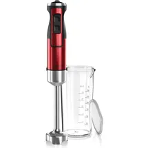 Arendo - Stabmixer, 1000 W, Edelstahl Pürierstab in rot, Handmixer mit Becher, stufenlose Regelung