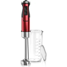 Arendo - Stabmixer, 1000 W, Edelstahl Pürierstab in rot, Handmixer mit Becher, stufenlose Regelung