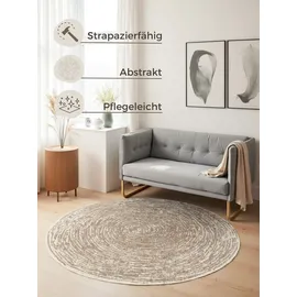 HANSE HOME Cavallo Kurzflor Teppich Rund – Moderner Wohnzimmerteppich, Weicher Kurzflor und Abstraktes Design für Wohnzimmer, Schlafzimmer, Esszimmer, Flur – Beige Creme, Ø160cm