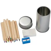 Livepac-Office Malset mit 16 Buntstiften, Radierer und Spitzer in einer Metallbox