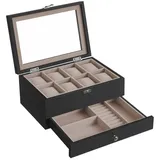 Songmics Uhrenbox mit 8 Fächern aus Massivholz schwarz