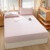 Mesnt Spannbetttücher 180x200 Baumwolle, Streifen-Muster Bettwäsche Spannbetttuch Weich und Knitterfrei, Rosenrot Weiß