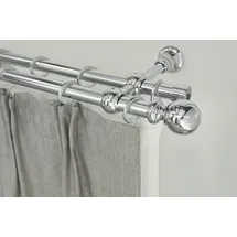 GARESA Gardinenstange Andrea grau (chromfarben), L:210cm Ø:20mm, Metall, Gardinenstangen, Vorhanggarnitur, verlängerbar, Endknopf Kugel lang, mit Ringen