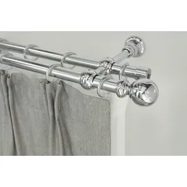 GARESA Gardinenstange Andrea grau (chromfarben), L:210cm Ø:20mm, Metall, Gardinenstangen, Vorhanggarnitur, verlängerbar, Endknopf Kugel lang, mit Ringen