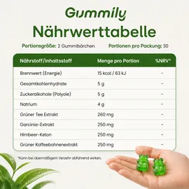 gummily Premium Grüntee Gummies Grüntee Extrakt Garcinia Extrakt Himbeer Keton Grüner Kaffeebohnen Extrakt Tee 60 St.