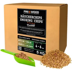 PINI 5 kg Räucherchips Buche und Erle gemischt 4-6 mm Smoking Chips Räucherspäne