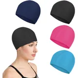 QSZHSL 4 Stück Badekappen, Elastische Badekappen, Badekappe für Kinder Jugendliche Erwachsene, Unisex Badekappen Leichte Badekappen Komfortable Stoff Badehut wasserdichte (4 Stück)