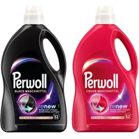 PERWOLL Flüssig-Set 2x 52 Waschladungen (104WL) 1x Black & 1x Color, Feinwaschmittel-Set reinigt sanft und erneuert Farben und Fasern, Waschmittel mit Dreifach-Renew-Technologie