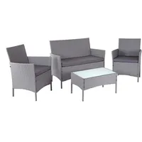 Mendler Poly-Rattan Garten-Garnitur HWC-D82, Sitzgruppe Lounge-Set - grau mit Kissen anthrazit