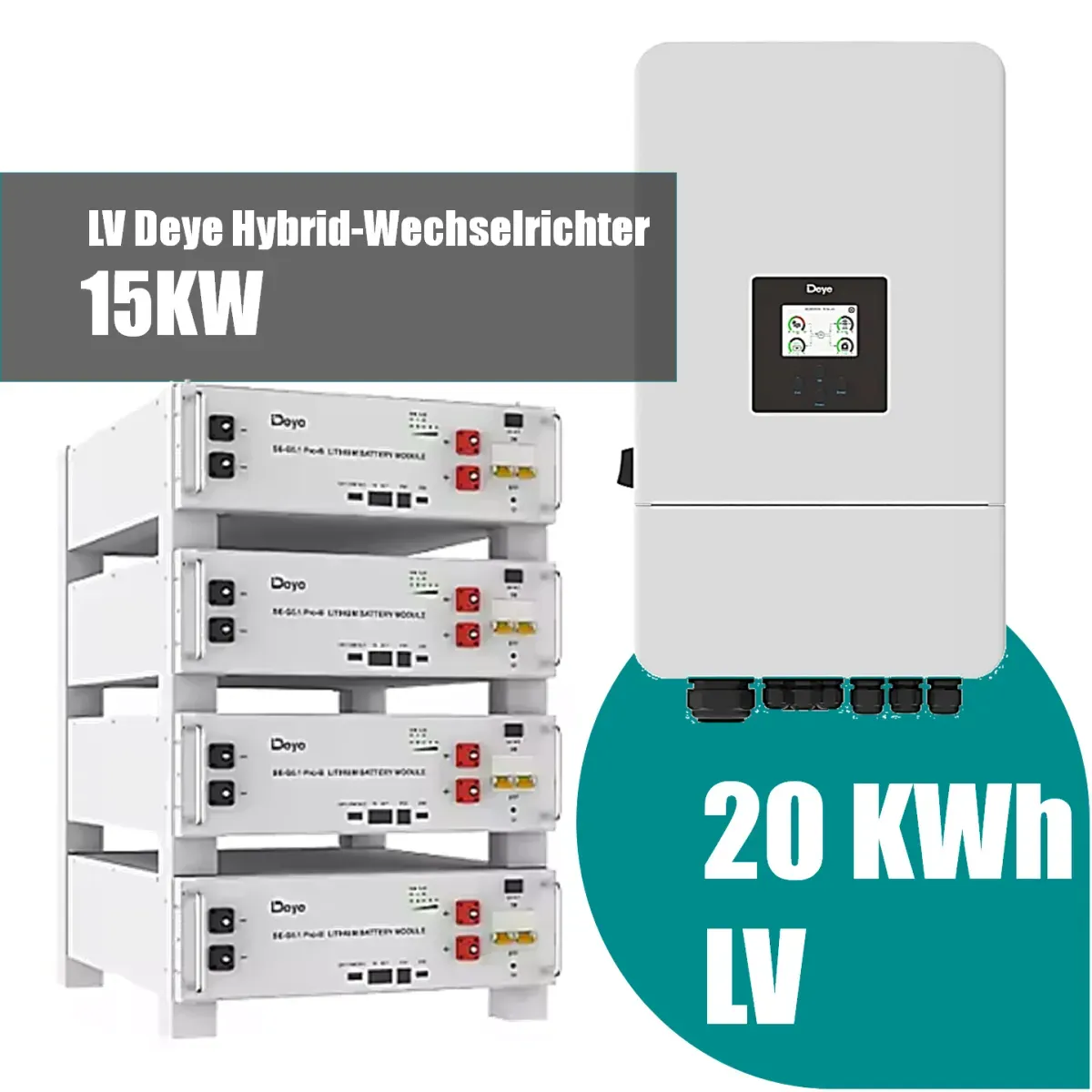 Deye Komplettset 15 kW Hybridwechselrichter SUN-15K-SG05LP3-EU-SM2 & 20,4 kWh Batteriespeicher Deye SE-G5.1 Pro-B - 0% MwSt. (gem. § 12 Abs. 3 UStG)