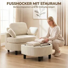 Homcom Sessel Loungesessel 69 x 78 x 85,5 cm Cremeweiß mit Hocker