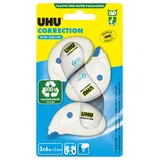 UHU Korrekturroller Mini – schnelles, sauberes und präzises Korrekturband, 6 m x 5 mm, 3 Stück