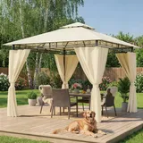Hawthyhome Pavillon 3x3 Wasserdicht Stabil, Gartenpavillon Doppeldach, Partyzelt mit Seitenwänden, UV-Schutz 50+, Metallrahmen Pavillon für Garten Terrasse Party, Beige
