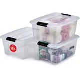 Iris Ohyama Aufbewahrungsboxen mit Deckel, 15L, 3er-Set, Transparent, Sicherer Verschluss, Stapelbar, Griffe, Schlafzimmer, Schrank, Büro, Organisation, BPA-freies Plastik, Ordnungsboxen, NTB-15