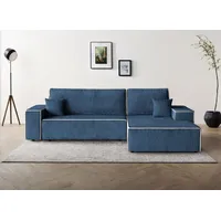 Ecksofa Erni 275 cm Corner Schlafsofa stilvoll Loungesofa mit Schlaffunktion und Bettkasten Polsterecke aus Cord-Bezug, Stoff: poso 05 - blau, Otto... - Blau