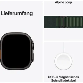 Apple Watch Ultra 2 GPS + Cellular 49 mm Titangehäuse schwarz, Alpine Loop Armband dunkelgrün L