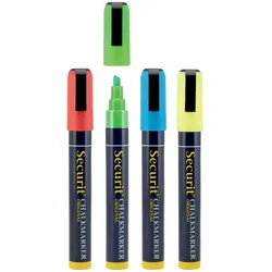Securit® Set von 4 farbigen Flüssigkreidemarkern - Spitze 2-6mm - Tasche
