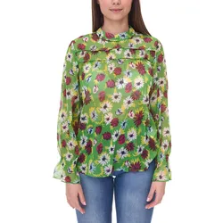 Aniston Damen Sommer-Bluse transparente Chiffon-Bluse mit Allover-Blüten-Print 13940242 Grün/Bunt - 46