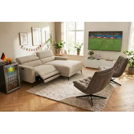 OTTO home Ecksofa OTTO HOME "LEWII, L-Form, 213 cm - elektr. Relaxfunktion", beige, B:213cm H:70cm T:163cm, Webstoff 100% Polyester, Sofas, Ecksofa, mit USB A/C-Anschluss. Federkern, verstellbaren Kopfstützen, Webstoff