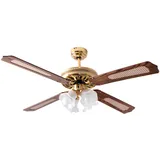 V-Tac Deckenventilator Deckenlampe mit Ventilator Wohnzimmer Raumkühler Lüfter mit Glasschirm, Vor-Rücklauf Zugschalter, 4x E27, d 132 cm
