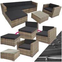 tectake Polyrattan Lounge Set Milano, Balkon Möbel/Rattan Gartenmöbel Set mit Sofa, Sessel und Tisch, Luxus Outdoor Gartenmöbel inkl. Sitz- und Rückenkissen - Natur