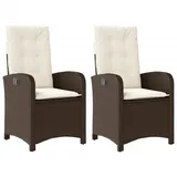 vidaXL Gartensessel mit Kissen 2 Stk. Verstellbar Braun Poly Rattan