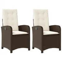 vidaXL Gartensessel mit Kissen 2 Stk. Verstellbar Braun Poly Rattan