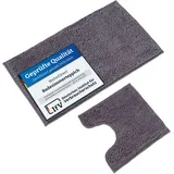 WohnDirect Badematten Set 2 teilig Grau • WC Vorleger (45x45cm), Badematte (50x80cm) • rutschfest waschbar Badezimmerteppich MIT WC-Ausschnitt