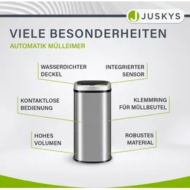 Juskys Automatik Mülleimer 70 l Silber